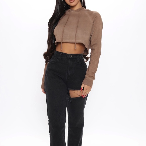 Fashion nova no sweet cropped hoodie chocolate S - Picture 1 of 5